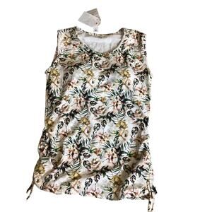 Modli Women Floral Tank Style Modest  Swim Top Drawstring Side Ruching Sz. Med